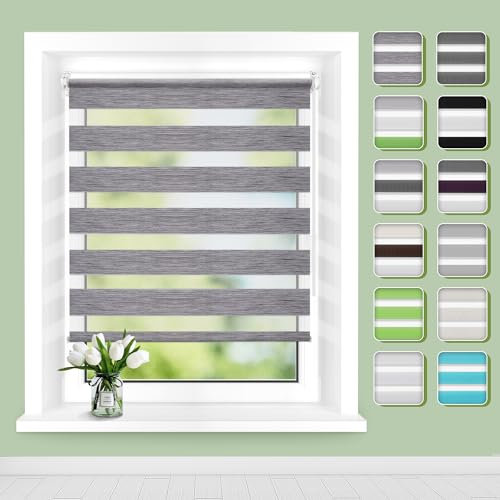 Doppelrollo Klemmfix ohne Bohren B105 x H120cm(Stoffbreite 101cm) Marmor-grau, Rollos für Fenster ohne Bohren, Klemmrollos mit Lichtdurchlässig & Verdunkelnd, Seitenzugrollo Sonnenschutz Rollo