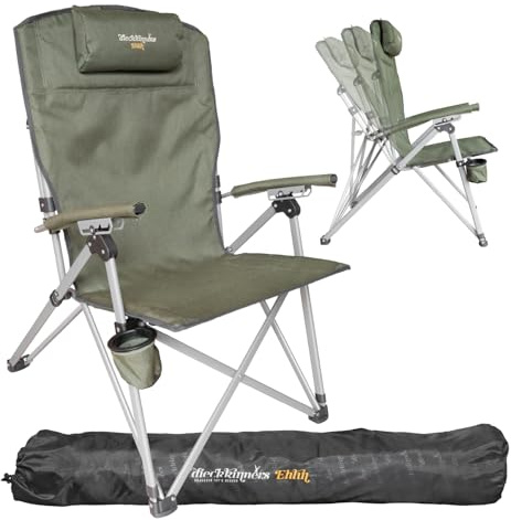 dieckkinners dieckkiners Campingstuhl Ehlin, klappbar aus Stahl, hohe Rückenlehne 3-Fach verstellbar, Klappsessel für Balkon Garten Terrasse, Grün (Grün)
