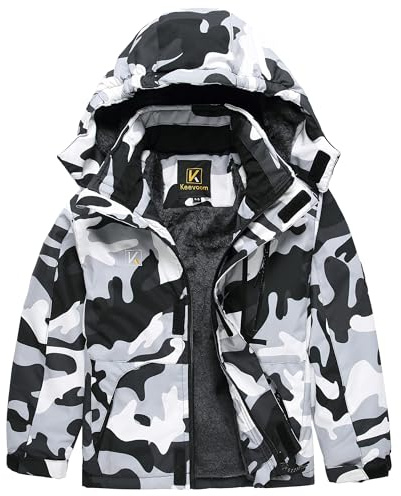 Keevoom Boys Winter Coat Ski Jacket Windproof Kids Snowboard Warm Fleece Snow Coat Waterproof Outdoor Hooded Ski Coats