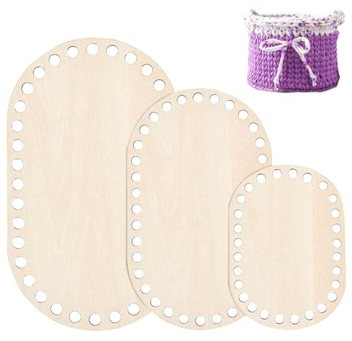 Fondo de Cesta para Ganchillo, 3 bases Ovaladas de Madera, Fondo de Cesta de Madera, Adecuado para Manualidades DIT, Cestería, Material de Ganchillo(Color Madera)