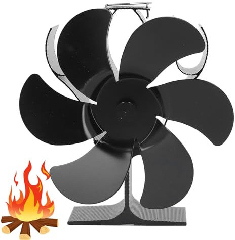 Beufee Holzofenventilator, Kaminventilator, wärmebetriebener Ofenventilator, 6 Flügel, wärmebetriebener Ofenventilator, Holzpelletheizung, Holzofen-Zubehör