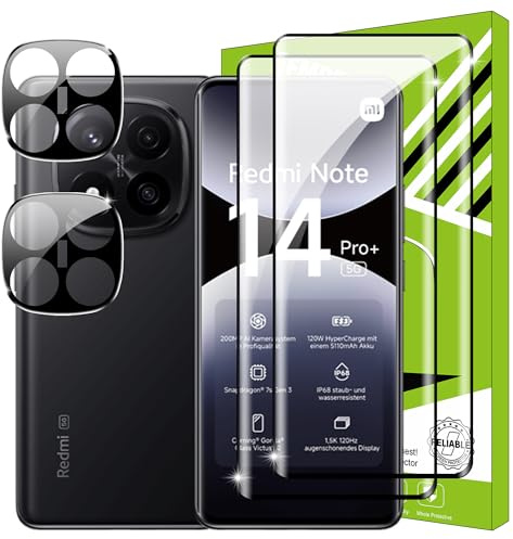 Lemxiee Cristal Templado para Xiaomi Redmi Note 14 Pro Plus 5G & Redmi Note 14 Pro+ 5G Protector pantalla [2+2 pieza] Vidrio templado Protector de Lente cámara y HD Protector pantalla