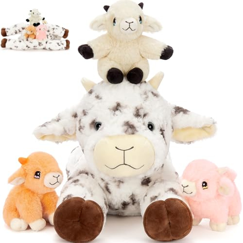MorisMos 4 Stücke Schaf Kuscheltier XXL Set, 56cm Riesenschaf mit 3 Baby im Bauch, großes Plüschtier für Kinder Jungen und Mädchen