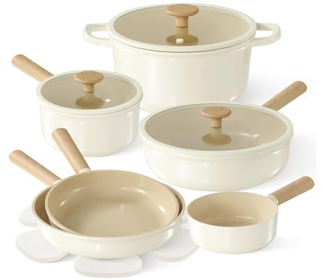 HJZSZX Juego de ollas y sartenes de cerámica, 14 piezas, juego de utensilios de cocina antiadherentes saludables con juego de sartenes, A, 14 piezas