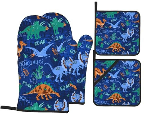 Guanti Da Forno E Presine Da Cucina Set, Dinosaurs Set Di Guanto Da Forno Professionale Guanti Da Cucina Antiscivolo Presine Da Cucina Per Cucinare Cucina Microonde