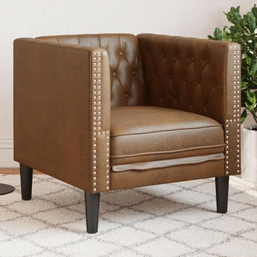 LAPOOH Chesterfield-Sessel Braun Kunstleder in Wildleder-Optik, Relaxliege Wohnzimmer, Relaxsessel, Lesesessel, Ruhesessel, Bettsofa - 372658