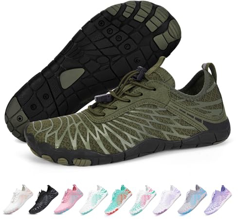 RUYI Unisex barfotaskor, dam, herr, vattenskor, snabbtorkande badskor, mjuka lätta traillöparskor, träningsskor med halkfri sula och bred tålåda, A09 Mörkgrön, 41 EU