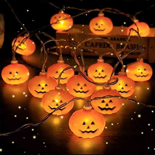 EvaStary Zucca di Luci Stringa Halloween, 3Metri 20LED Arancia Zucca Catena Luminosa a Batteria, IP65 Impermeabile per Halloween, Feste, Camere, Giardino