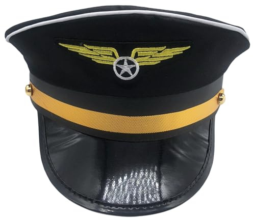 Cappello da pilota – Cappello da capitano della compagnia aerea, accessorio per feste aeree, berretto cosplay aeronautico | Copricapo Halloween a tema aereo per adulti, capitano giochi di ruolo, feste