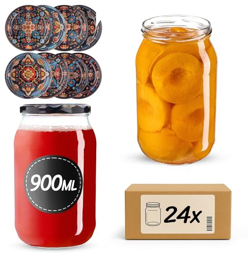 KADAX Einmachgläser 900ml TO82, Große Sturzgläser mit Schraubdeckel, Einkochgläser Fermentierglas für Gurken, Gemüse, Sauerteig (Symmetrische, 24 Stück)