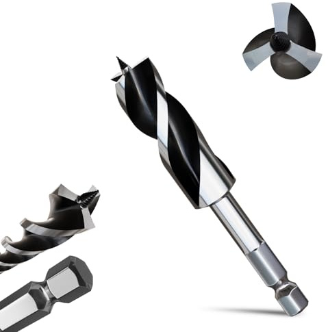 METOTY 26mmx155mm Auger Drill Bit Extra Long Drill Bits，12mm Hex Shank for Wood with Quick Change - 3-Cutter Design with Dual-Flute for Fast Chip Removal, Fits Hardwood, Softwood, PVC, Drywall