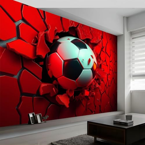Papel Pintado 3D Balón de Fútbol Rojo Fotomural Papel Pintado para Salón Dormitorio Papel Pintado no Tejido Papel Pintado Pared Fondo TV Decoración Pared Papel Pintado Patrón 250 x 175 cm