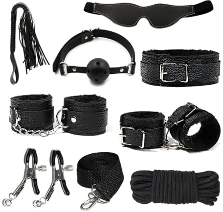 Sex Toys BDSM Bondage Set, 8-Piece Bondage Gear and Accessories with Handcuffs for Adult Women and Couples, Black Set