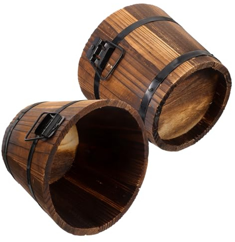 ROMISBABA 2 Piezas Maceta Rústica de Madera para Suculentas Barril Multifuncional Grande Resistente y Decorativa para Interior y Exterior