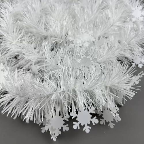 YIGOOWN Weihnachtsgirlande Weiß 9CM Breit Girlande Weihnachten Lametta Weihnachtsbaum Schneeflocken Tannengirlande Weihnachtsdeko für Balkon Treppengeländer Treppen Garten Kamine Türen (20M)