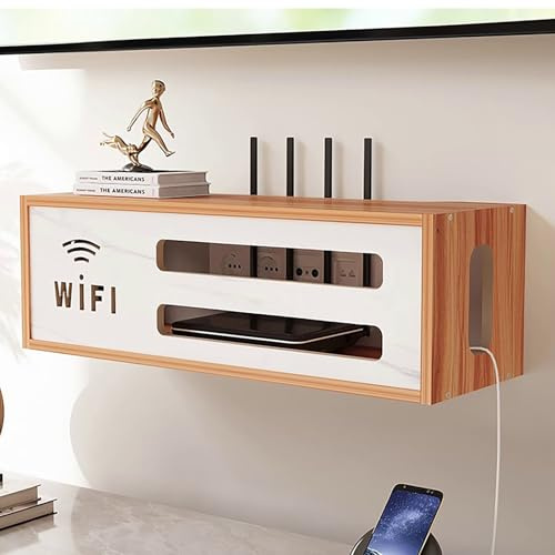 Nordivo Caja Router WiFi de Madera de Pared, Estante para Router y Almacenamiento, Ocultador Caja WiFi, Armario Router para Oficina y Hogar, Solución Ordenada(Brown)