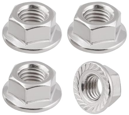 HYMC M10 Nuts Hex Flange Nuts – 4 Pcs M10 x 1.25 mm Stainless Steel Nuts – 304 Stainless Hex Flange Lock Nut – Fasteners for Construction Manufacturing Machinery