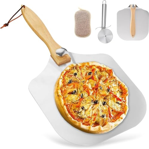 Aluminium Pizza Peel, 12x14 Inch Pizza Paddle with Foldable Handle 3 in 1 Pizza Oven Accessories for Baking Handmade Pizza Bread Cakes