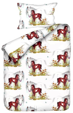 JACK Biber Bettwäsche Baby 2 TLG. 100x135cm Pferd Mama und Fohlen mit Reißverschluss