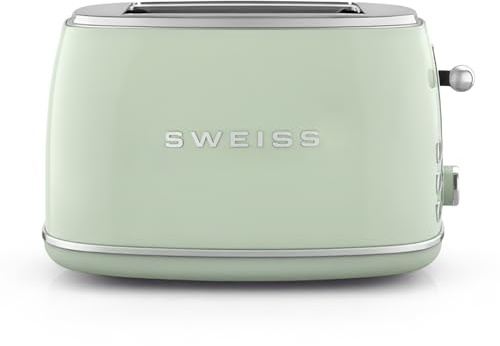 SWEISS Vintage-Toaster GRS7, 2 Schlitze, 6 Bräunungsstufen, Auftaufunktion, Für Baguette geeignet, Schnell & Gleichmäßig, Leicht zu reinigen, Krümelschublade, 850 W, Grün