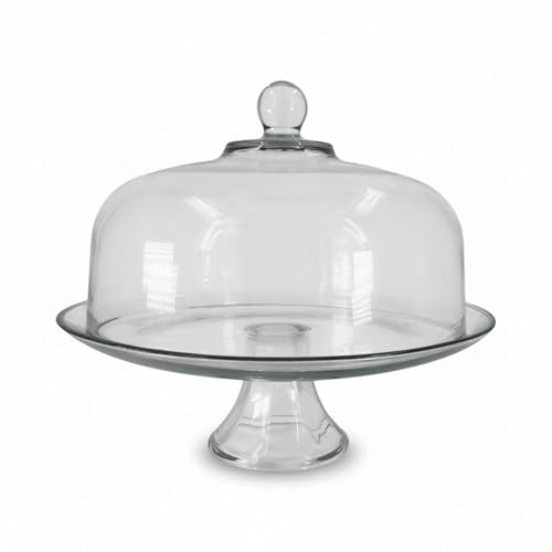 Chabrias Ltd Premium 30cm Heavy-Duty Glass Cake Dome 30cm/12 inch - Hand-Crafted Heavy-Duty Glass Cake Stand Cloche Cover – Made in USA – Cake Stand Lid for Cakes, Pastries (1, Cake Stand & Cover)