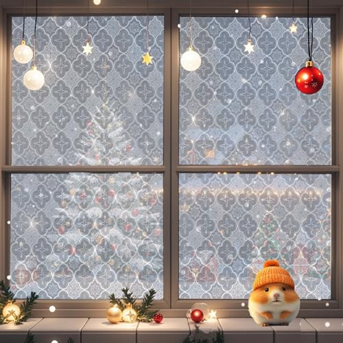 Vinilo Adhesivo Cristal 25 x 280 cm, Electricida Estática, Decorativa, Anti Sol, Control de Calor y Anti UV, Cristales Opaco, Vinilo Ventana, para Dormitorio Oficinas, Begonias 3D