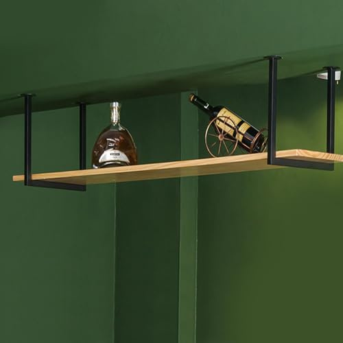 Hamankim Floating Decor Storage Shelves, Ceiling Hanging Shelf Kitchen Organizer Display Rack Wine Holder Wall Shelf, Wood and Metal Iron Frame Plant Stand(1-layer 150x30x40cm)
