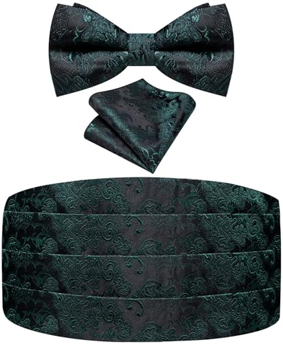 Ailisus Fliege und Kummerbund Set Paisley Floral Smoking Kumberband für Herren mit vorgebundener Fliege Einstecktuch Hochzeit Galas