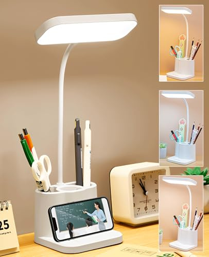 ANDYLV Tischlampe, Schreibtischlampe, Bürolampe, mit Touch-Steuerung für Farbtemperatur und Helligkeit, Augenschonende Lampe, um 360° Frei Biegbar, Sowohl mit Akku Als Auch mit Netzanschluss