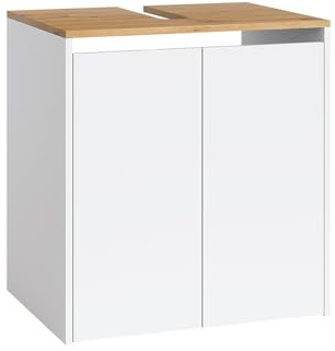 Vicco Mueble bajo Lavabo Viktor, Blanco/Artesano, 60.2 x 65 cm, con Recorte para sifón y Estante Interior Regulable en Altura