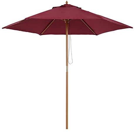 Garden Parasol 2.5m Wooden Garden Parasol Sun Shade Outdoor Umbrella Canopy Wine Red, Easy to Use Patio Umbrella Garden Umbrella Sun Shade Canopy