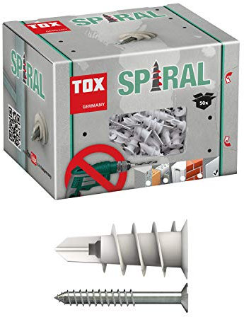 TOX Gipskartondübel Spiral 32 mm mit Schraube 4,5 x 45 mm, für einlagige Gipskartonplatten, 50 Stück Dübel und 50 Senkkopfschrauben, 068101231