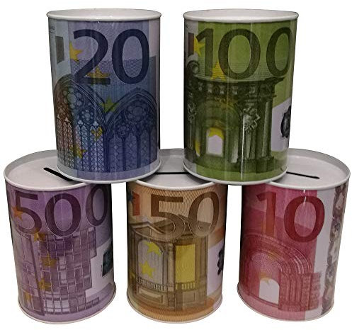 GW-Handels UG 5 x Euro Scheine Metall Spardosen, Klassisch, Silber, Geldscheinoptik Spardose, Geldbox, Geschenk für Erwachsene und Kinder, Unisex