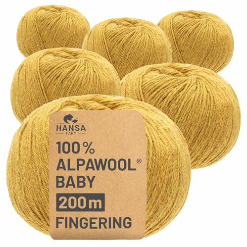 HANSA-FARM | 100% Baby Alpakawolle in 50+ Farben (kratzfrei) - 300g Set (6 x 50g) - weiche Alpaka Wolle zum Stricken & Häkeln in 6 Garnstärken by Hansa-Farm - Senfgelb Heather (Gelb)