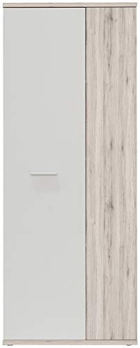 FORTE NET106 Schrank 70, Schuhschrank, Garderobenschrank, Abstellraum, Drehtürenschrank, 2-türig mit Einlegeböden, Weiß mit Holzdekor: Sandeiche, 69 cm breit x 179 cm hoch x 35 cm tief