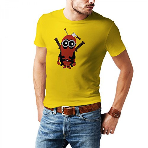 Fashionalarm Herren T-Shirt - Dead-Pool Min. Parodie | Fun Shirt mit lustigem Motiv für Film Fans, Farbe:gelb;Größe:5XL