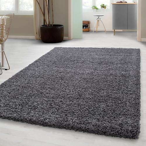 Carpetsale24 Shaggy Hochflor Teppich 140x200 cm Grau weich flauschig modern einfarbig Vielseitig einsetzbar im Wohnbereich für Wohnzimmer Schlafzimmer Flur