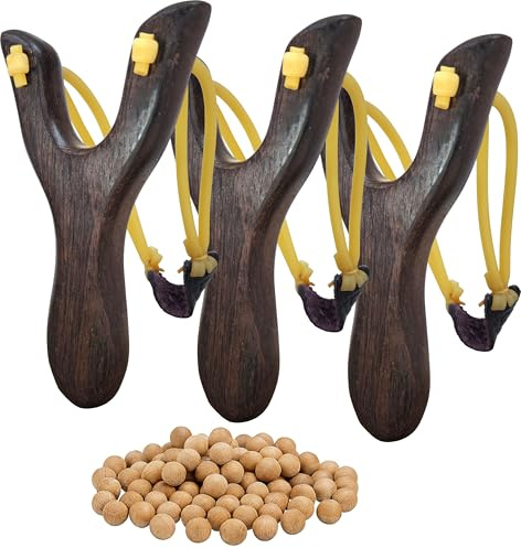 Adventure Awaits! - 3 Pack - Hand-Carved Wooden Slingshots with Great Handle Holds - Handmade, Beautiful Smooth Finish! Each Slingshot (x3) is Together in one Package. Free 50-pk Ammo