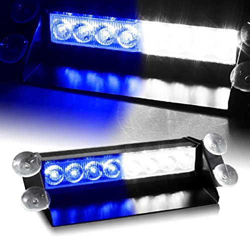 Anzene 8 LED 12V pare-brise voyant d'avertissement de voiture de voiture intérieur stroboscopique d'urgence stroboscopique (bleu/blanc)
