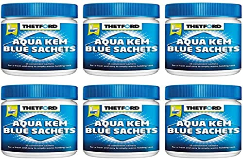 Thetford Blandade set 6 x AQUA KEM Blue toalettpåsar kemisk vård THETFORD CARAVAN TOALETTTES PRODUKT, blå, stor EU