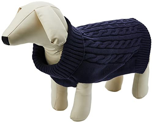 Buster & Beau Charlton hundtröja med flätmönster, medelstor, mjuk, varm, bekväm, för inomhus- och utomhusbruk, lätt att bära, för alla raser, midnattsblå