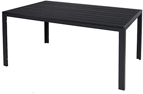 FineHome Großer Aluminium Gartentisch 180x90cm anthrazit/schwarz Esstisch Gartenmöbel Tisch Non Wood Holzimitat wetterfest und pflegeleicht