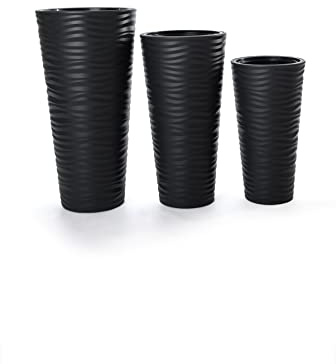 MELTOM Blumenkübel 3D Effekt Welle Slim Rund Einsatz Pflanzgefäß Set 3: XL XXL 3XL Anthrazit