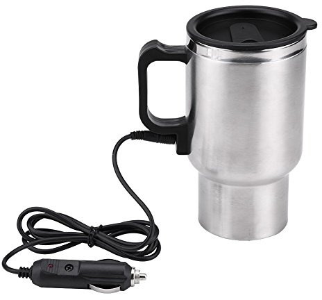 Ejoyous Tasse Voiture Électrique, 12V 450ml Portable Pratique Coupe Électrique de Voiture en Acier Inxoyable, Tasse de Chauffage de Voyage avec Prise Allume-cigare pour Boisson