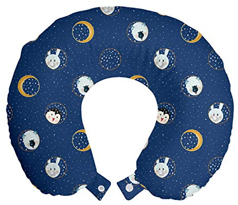ABAKUHAUS Infantile Cuscino da Viaggio, Bunny Orso polare Pinguino, Accessorio in Schiuma di Memoria per Viaggio, 30 cm x 30 cm, Notte Blu e pallido caffè