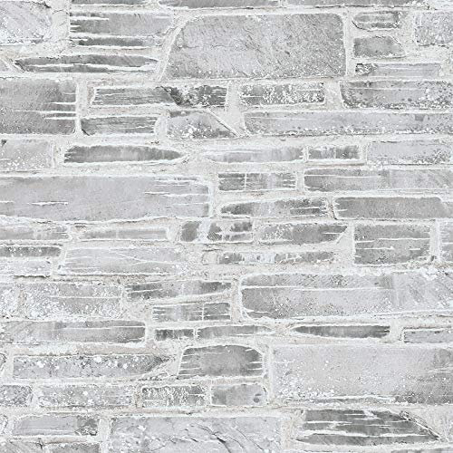Moderne Steinwand Tapete in Hellgrau | Mauertapete in Naturstein Optik ideal für Wohnzimmer und Schlafzimmer