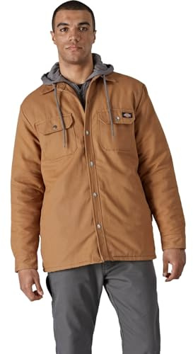 Dickies Men's Fleece Hooded Duck Shirt Jacket with Hydroshield, Brown Duck, XL