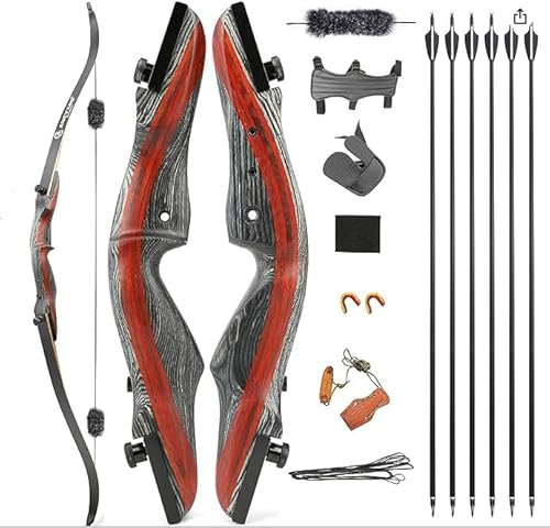 AMEYXGS Takedown Recurve Bogen und Pfeil Set 62 Zoll Bogenschießen Jagdbogen für Jugendliche und Erwachsene 20-50lbs Traditionell Holzbogen Longbogen mit (Bogen-Set 1, 30 Lbs)