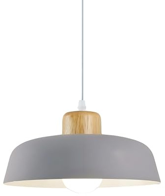 HJXDtech ⌀30cm Pendelleuchte Esstisch, Moderne Bunt Hängeleuchte aus Metall & Holz E27-Fassung, Höhenverstellbar Hängelampe für Küchen, Esszimmer, Schlafzimmer & Wohnzimmer (Grau)