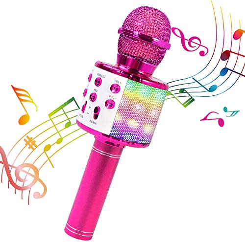 Micrófono Karaoke Bluetooth, Teaisiy Microfono Inalámbrico Portátil con Altavoz y Luces LED para Niños para Hogar KTV, Canta, Partido, Musica, Compatible con Android/iOS/Ipad/PC